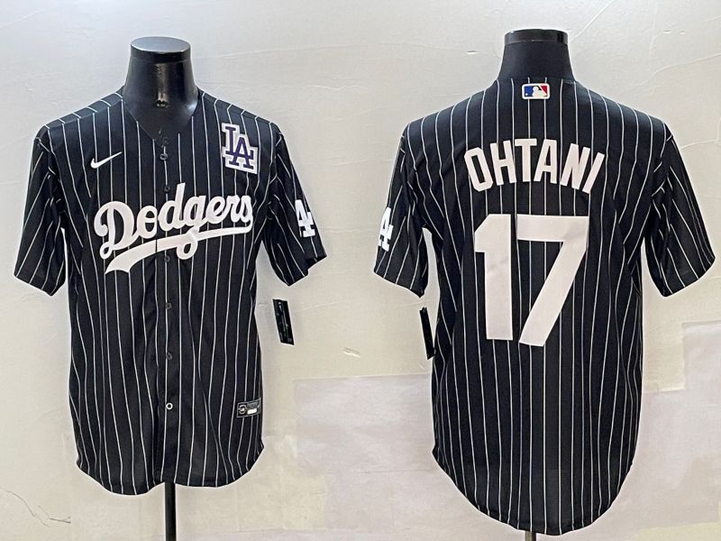 Men Los Angeles Dodgers 17 Ohtani Black Stripe Jointly Name 2025 Nike MLB Jersey style 7